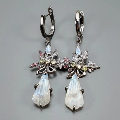 Gemstone Natural Labradorite Earrings 925 Sterling Silver /E127522 - Image 1 of 4