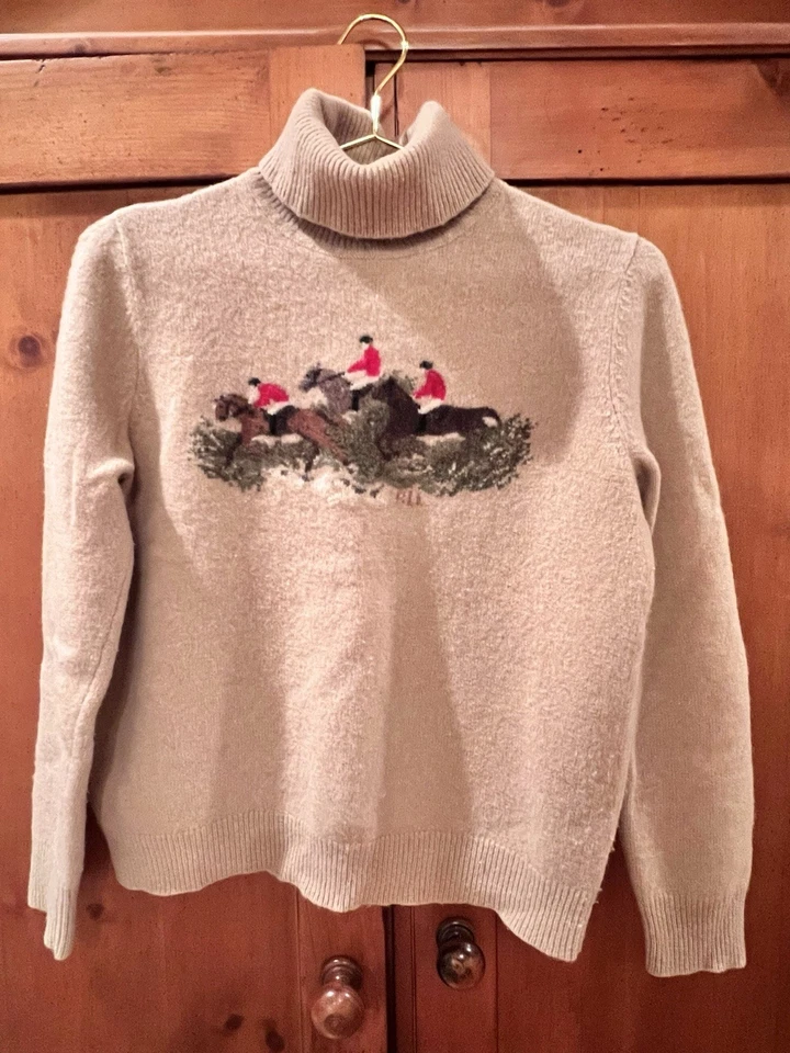 Vintage Lauren Ralph Lauren Lambs Wool Turtleneck Sweater L Equestrian Polo 90s - Image 1 of 4