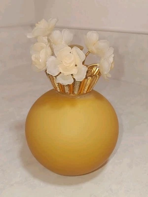 Vtg IRICE Style Frosted Amber Glass Perfume Atomizer w/ Floral Top Mid Century  - Image 1 of 4