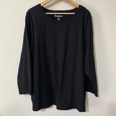 Roamans Women's Top Plus 30/32 3X Classic Long Sleeve Black Cotton Tee Shirt - Image 1 of 4