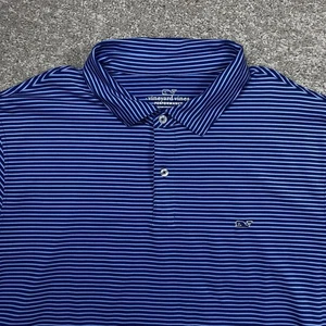 Vineyard Vines Men's XL Performance Golf Polo Shirt Stripes Blue Stretch Whale - Picture 1 of 7
