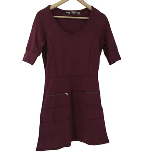 Athleta Strata Ponte Knit Zipper Dress Size XS Burgundy Stretch Half Sleeve - Picture 1 of 12