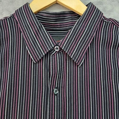 J Ferrar Men’s XXL 18–18.5 Button Up Shirt Black Modern Fit Striped Cotton Long - Image 1 of 4