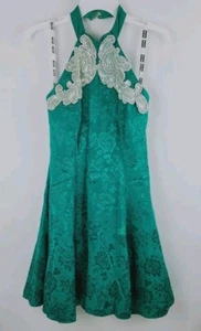 Vtg Zum Zum Prom Barbiecore Princess Teal Ruffle Halter Sequin Dance XS - Picture 1 of 9