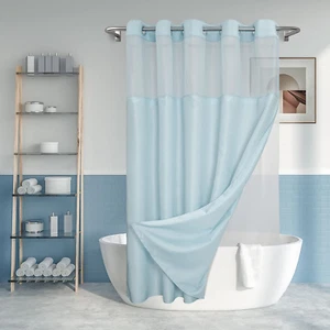 No Hooks Needed Shower Curtain with Snap-In PEVA Liner Set - Hotel Style with S - Picture 1 of 6