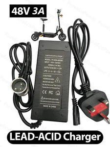 Electric Scooter 48V 3A Lead Acid Charger Chaos/G Galaxy/EvoMotion/Velocifero - Picture 1 of 5