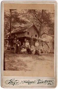 CIRCA 1890s CABINET CARD FLOYD FAMILY AT HUNTING FISHING LODGE LOCK HAVEN PA. - Picture 1 of 4