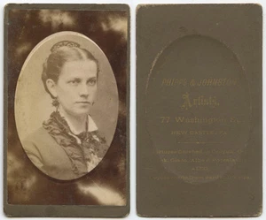 CDV STUDIO PORTRAIT OF LADY W/ UNUSUAL EARRINGS FROM NEW CASTLE PA BY PHIPPS - Picture 1 of 1