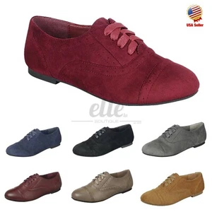 New Women Oxford Lace Up Loafers Comfy Soft Flat Shoes Size 6-10 - Picture 1 of 3
