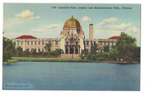 GARFIELD PARK Lagoon Administration Bldg CHICAGO Illinois Postcard Linen 1947 - Picture 1 of 2