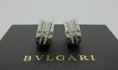 Auténticos aretes con clip de aro de oro blanco de 18 quilates de diamantes Bvlgari Bulgari B.zero1 con diamantes Foto 1 de 4