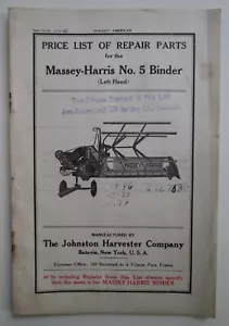 Massey-Harris No. 5 Left Hand Binder Price List of Repair Parts 1915-1917 - Picture 1 of 12