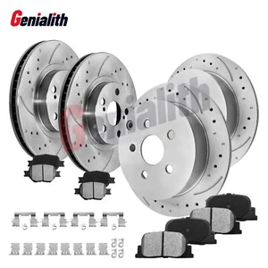 Front and Rear Drilled Disc Brake Rotors + Brake Pads for 2005 - 2010 Scion tC - Picture 1 of 17