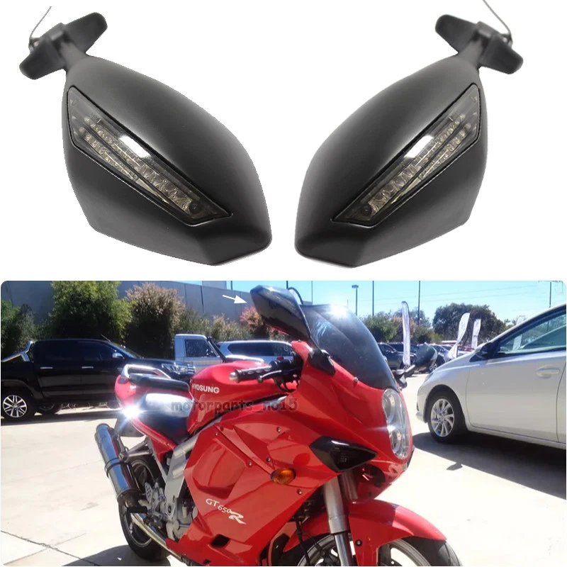 LED Turn Signals Indicator Motorcycle Rearview Mirrors For Hyosung GT250R GT650R - Image 1 of 4