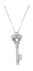 0.25 Carat Natural Diamond Key Necklace Pendant 14K White Gold 18'' chain - Picture 1 of 1