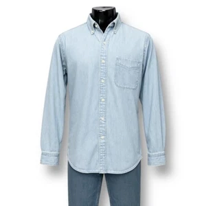 ZARA Men’s M Light Blue Denim Button Down Shirt Cotton Long Sleeve Regular Fit - Picture 1 of 7