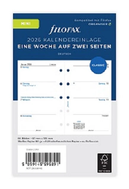 Filofax 26-68140 Mini Kalendereinlage 1Woche/2Seiten 2026 - Bild 1 von 1