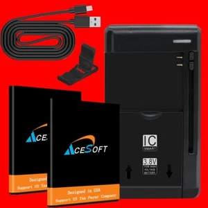 2x 1950mAh Extra Battery Universal Charger Cable Bracket for TCL Flip 4056L USA - Picture 1 of 1