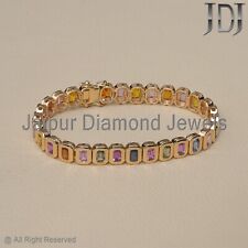 Natural Multi Sapphire Gemstone Bracelet Solid 14k Yellow Gold Jewelry Bracelet