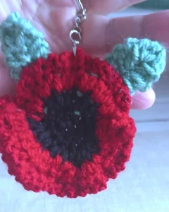 Keychain Crochet Poppies Handmade Yarn Decor Bag Car - Picture 1 of 5