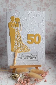 3D Einladungskarten mit Umschlag Goldhochzeit gold-weiß - Bild 1 von 2