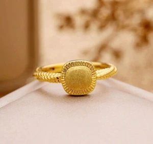 Pure 999 24K Yellow Gold Ring Women Square Ring Band US Size 5-9 1.0-1.2g - Picture 1 of 17