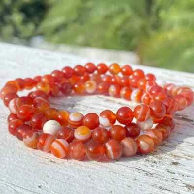 8mm Red Carnelian Gems Beaded Bracelet Healing Reiki Gift Unisex Good Luck 1Pcs - Image 1 of 4