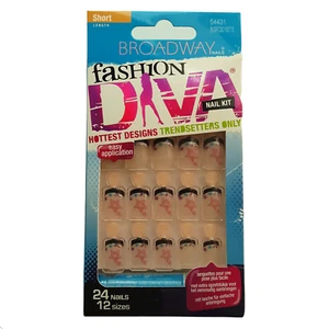 Broadway Moda Diva Rosa Pegamento en Uñas Puntas Cortas Negras Estrellas BGFD01BTS - Imagen 1 de 2