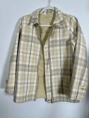 Denim & Co. Suede Jacket Women’s Small Beige Reversible Plaid Shacket - Image 1 of 4