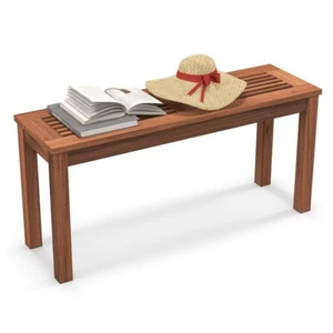 2 Seater Patio Backless Dining Bench Outdoor Garden Wood Breathable Slatted Seat - Picture 1 of 9