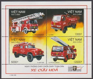VIETNAM - 2000 FIRE TRUCKS / THE STAMP SHOW 2000 - MIN/SHT MINT NH - Picture 1 of 4