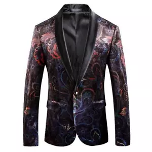 Lussuoso abito da uomo floreale velluto tuta blazer cappotto smoking top festa di nozze - Foto 1 di 9