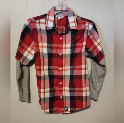 Old Navy Button Up Shirt Youth Large Red Plaid Western Long Sleeve B118 - Image 1 of 4