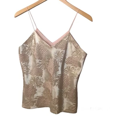 VTG 80s 90s Silk Cami Top S M Floral Pink Cream Fairy Grunge Mermaid Metallic - Image 1 of 4