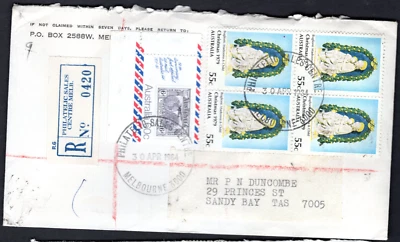 1984 Australia Multi-Stamp REGISTERED MAIL Cover  55c Christmas 1979 60c Flight - Image 1 of 2