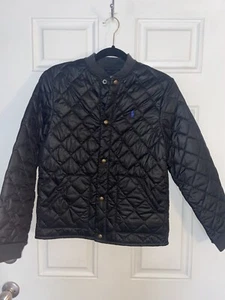 Polo Ralph Lauren Jacket Coat Youth Large 14-16 Black Puffer Quilted Blue Pony - Picture 1 of 8