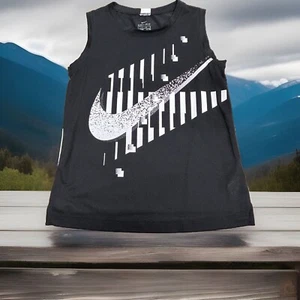 Nike Dri Fit Tank Top Youth L Boys Black White Logo Swoosh Active - Picture 1 of 9