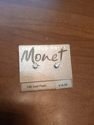 Monet 14k Gold Post Earrings Beautiful Condition Very Nice Rare - Image 1 of 4