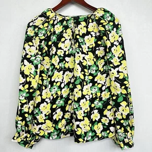 Who What Wear Floral Blouse Balloon Long Sleeve Spring Yellow Retro Funky - Picture 1 of 10