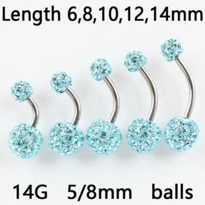 Stainless Steel Belly Button Ring Rhinestones Balls Body Piercing Womens Jewelry - Image 1 of 4
