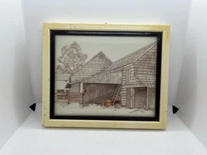 Vintage F MASSA Print of BARN Scene Farming BP Co Painted Frame See Desc - Picture 1 of 14