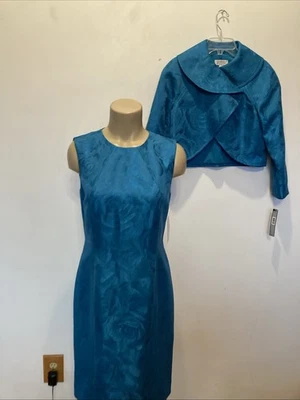 New $249.00 Tahari Arthur S. Levine size 4 peacock blue jacket & dress suit - Image 1 of 4