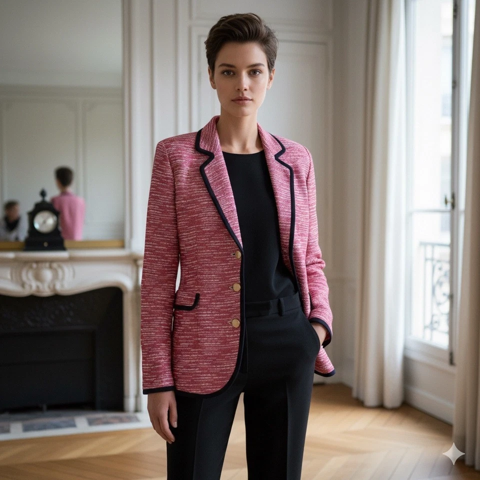 MISOOK Jacket Women Pink Textured Knit Old Money Size M Preppy Cocktail Party - Image 1 of 4