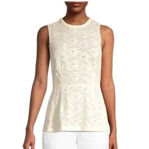 Rebecca Taylor Top Sleeveless Blouse Peplum Lace Tank Cottage Boho 10 - NWT - Picture 1 of 9