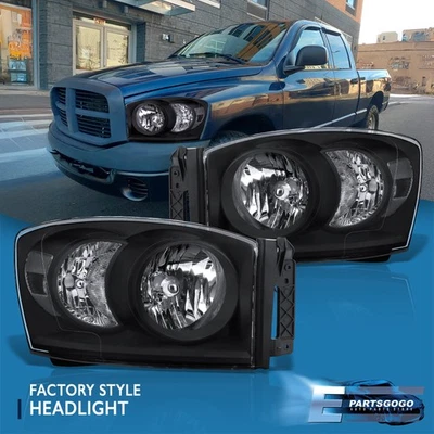 For 06-08 Dodge Ram 1500 / 06-09 2500 3500 Black Clear Corner Headlights Lamps - Imagem 1 de 4