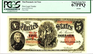 TIM PRUSMACK ART NOTE $5 'WOOD CHOPPER' PCGS 67 PPQ GEM NEW- STUNNING ART WOW! - Picture 1 of 1