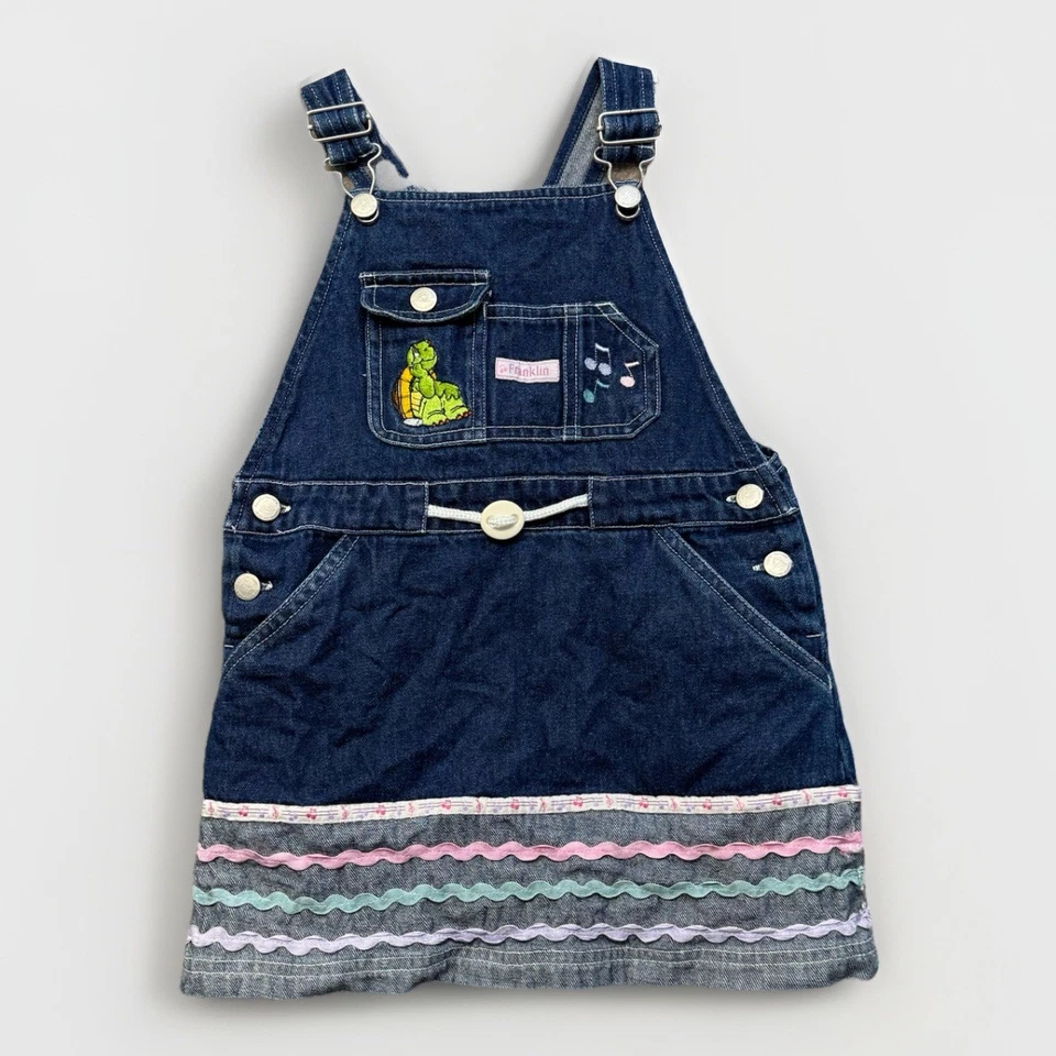 Vintage Franklin The Turtle Denim Y2K Denim Overall Jumper Dress Girls Size 4T - Image 1 of 4