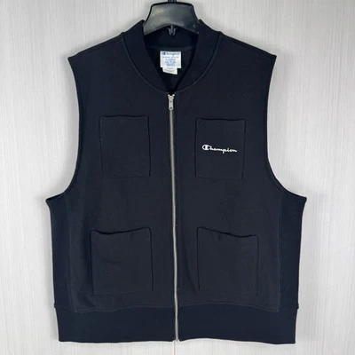 Chaleco utilitario Champion tejido inverso para hombre XL negro bolsillos con cremallera completa peso pesado Foto 1 de 4