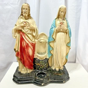 Antique 1928 PS CoPA Chalkware Alter Statue Jesus Mary Religious Sacred Heart - Picture 1 of 20