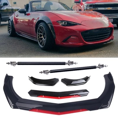 Front Bumper Lip Splitter Spoiler Glossy Black Red For Mazda MX-5 Miata 2006-22 - Image 1 of 4